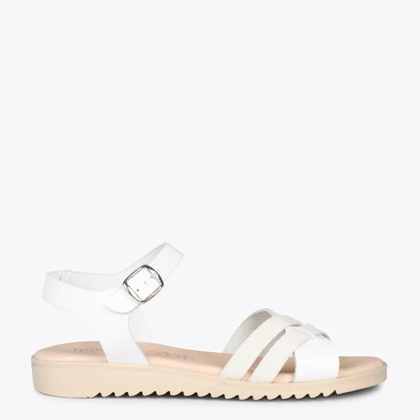 MiMaO ShopOnline FRESH – Sandales En Cuir à Talon Compensé Bas BLANC en france 1