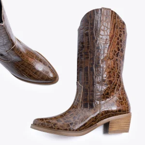 MiMaO ShopOnline VEGAS – Bottes De Cowboy Pour Femme Avec Imprimé Croco MARRON Retour gratuit en magasin. 12