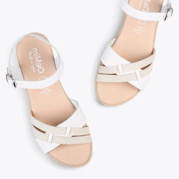 MiMaO ShopOnline FRESH – Sandales En Cuir à Talon Compensé Bas BLANC en france 3