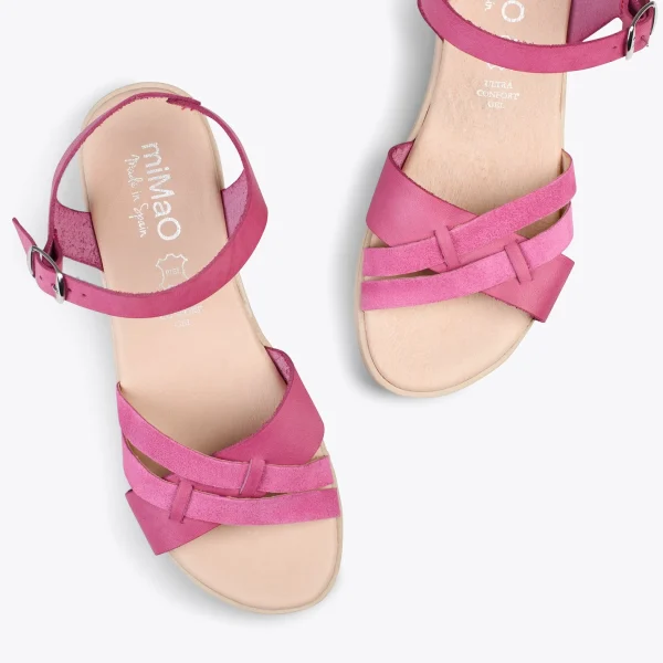 MiMaO ShopOnline FRESH – Sandales En Cuir à Talon Compensé Bas FUCHSIA marque moins cher 3