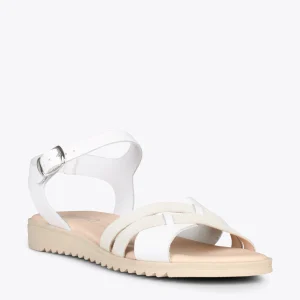 MiMaO ShopOnline FRESH – Sandales En Cuir à Talon Compensé Bas BLANC en france 14