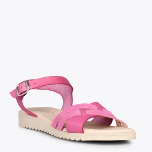 MiMaO ShopOnline FRESH – Sandales En Cuir à Talon Compensé Bas FUCHSIA marque moins cher 14