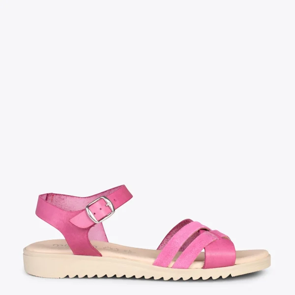 MiMaO ShopOnline FRESH – Sandales En Cuir à Talon Compensé Bas FUCHSIA marque moins cher 1