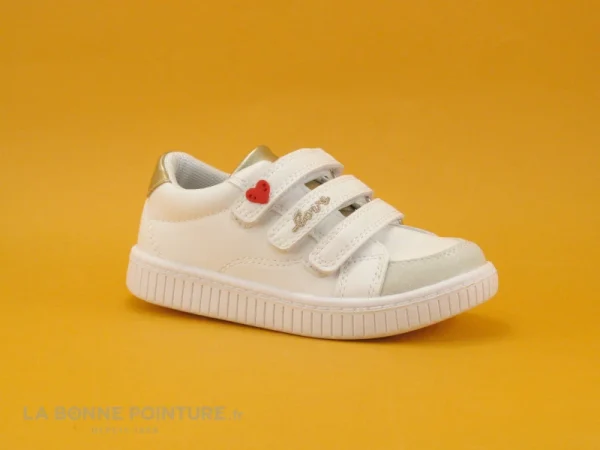 Top ventes Nouveau 🌟 Bébé Kouki By Bopy ILTA Blanc – Or – 👟 Sneakers Fille 3 Velcros – Coeur Rouge 😉 1