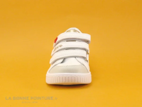 Top ventes Nouveau 🌟 Bébé Kouki By Bopy ILTA Blanc – Or – 👟 Sneakers Fille 3 Velcros – Coeur Rouge 😉 3