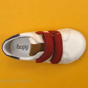 Remise ✔️ Bébé Bopy RAMDAM Blanc Rouge – Basket Mode BEBE 2 Velcros 😉 prix de gros 19