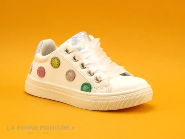 Boutique officielle Promo ❤️ Bébé Kouki By Bopy GUICHOU Blanc – Pois Multicolores – Baskets Fille 😀 1