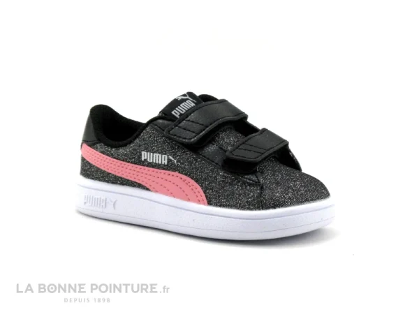 Nouvelle Collection Vente flash ❤️ Bébé Puma SMASH Glitz – Noir – Paillettes – Rose – Basket Fille – Scratches 🔔 1