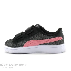 Nouvelle Collection Vente flash ❤️ Bébé Puma SMASH Glitz – Noir – Paillettes – Rose – Basket Fille – Scratches 🔔 13