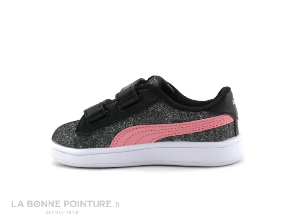 Nouvelle Collection Vente flash ❤️ Bébé Puma SMASH Glitz – Noir – Paillettes – Rose – Basket Fille – Scratches 🔔 4