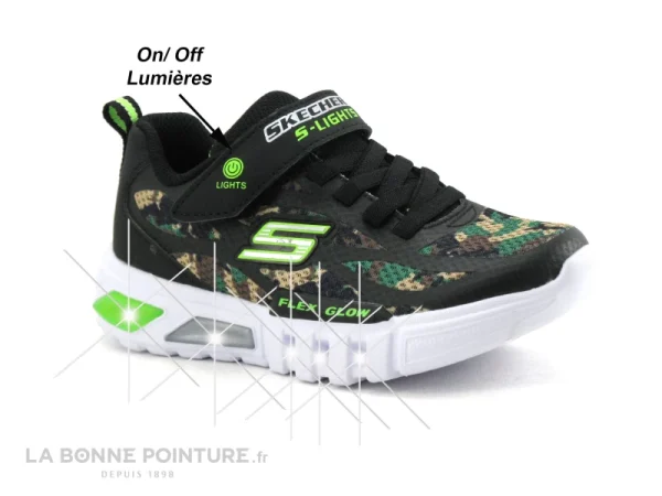 Vente flash ✨ Enfant Skechers Lights Flex Glow Rondler Camouflage – Basket 🔥 marque pas cher 1