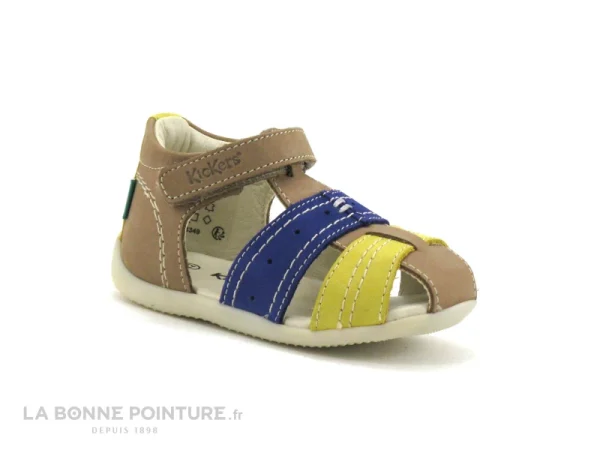 Tout neuf 🎁 Bébé Kickers BIGBAZAR Beige Jaune Marine – 🩴 Sandale BEBE 😍 ultratendance 1