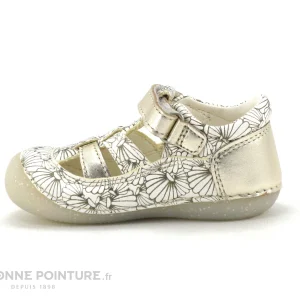 Vente flash 💯 Bébé Kickers SUSHY Blanc Argent Coquillage – 🩴 Sandale Fille Premiers Pas ❤️ achetez 13