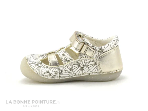 Vente flash 💯 Bébé Kickers SUSHY Blanc Argent Coquillage – 🩴 Sandale Fille Premiers Pas ❤️ achetez 4