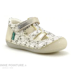 Vente flash 💯 Bébé Kickers SUSHY Blanc Argent Coquillage – 🩴 Sandale Fille Premiers Pas ❤️ achetez 17