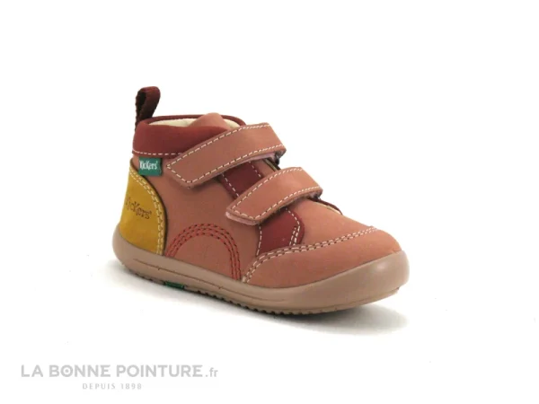 Meilleure affaire 😉 Bébé Kickers KINOP Rose Rouge Jaune – 878660 – 🥾 Boots Fille 2 Velcros 🧨 Top ventes 1